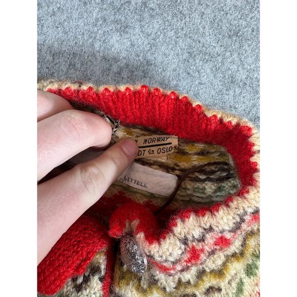 VTG 50s William Schmidt Oslo Norway Cardigan Sweater Womens Red Fair Isle Small - Picture 7 of 9